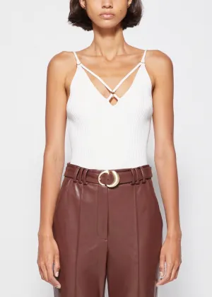 Tatiana Compact Rib V-Neck Strap Tank Top (White)