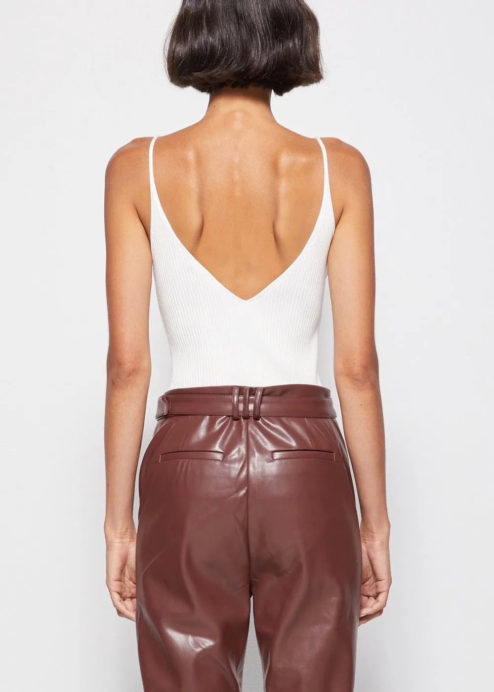 Tatiana Compact Rib V-Neck Strap Tank Top (White)