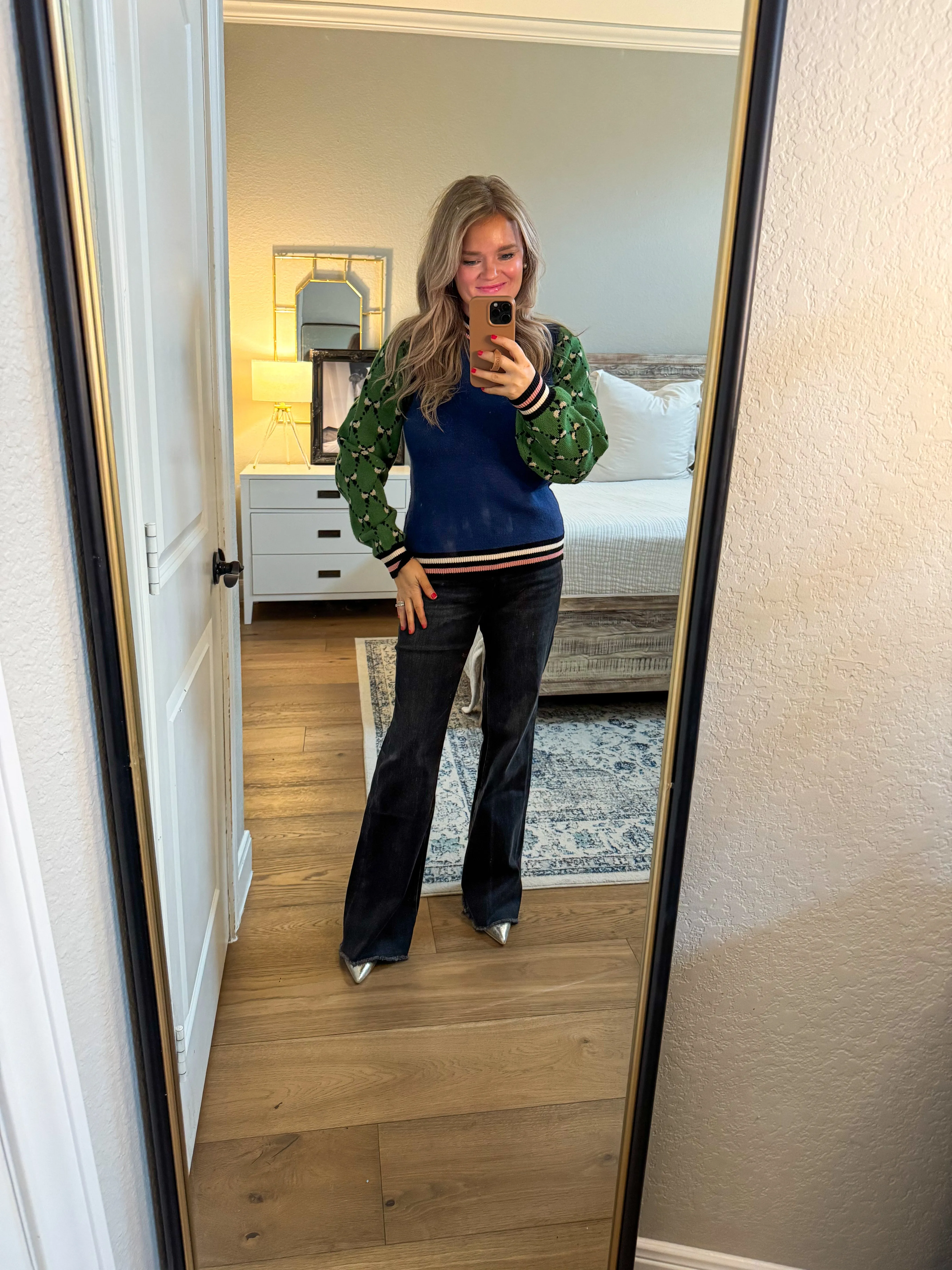 THML Navy & Green Bow Sweater