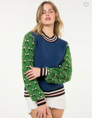 THML Navy & Green Bow Sweater