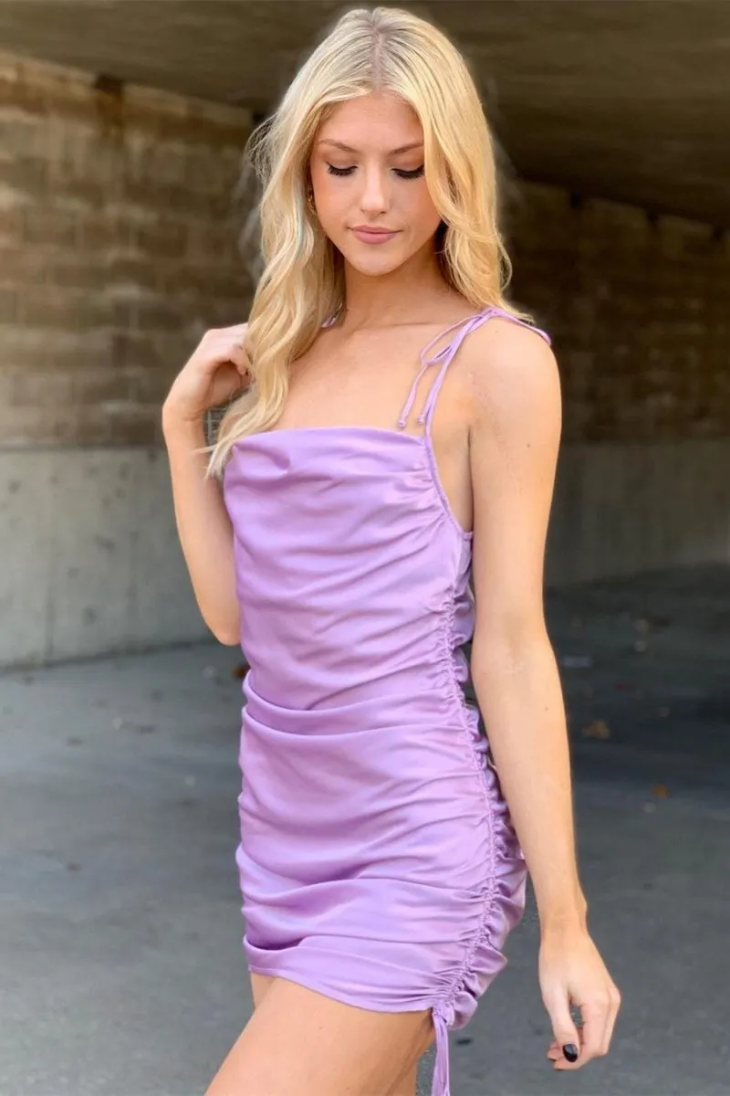 Tie Shoulder Pleated Homecoming Dresses Party Dresses
