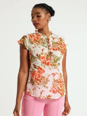 Tie Up Flutter Sleeve Blouse