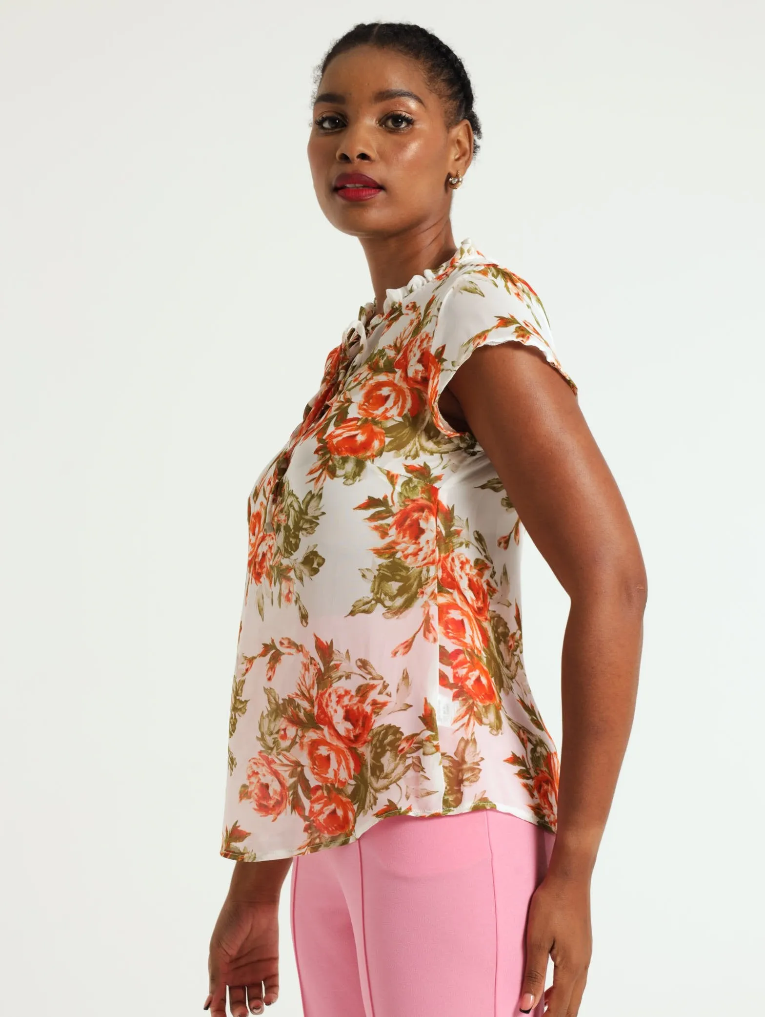 Tie Up Flutter Sleeve Blouse