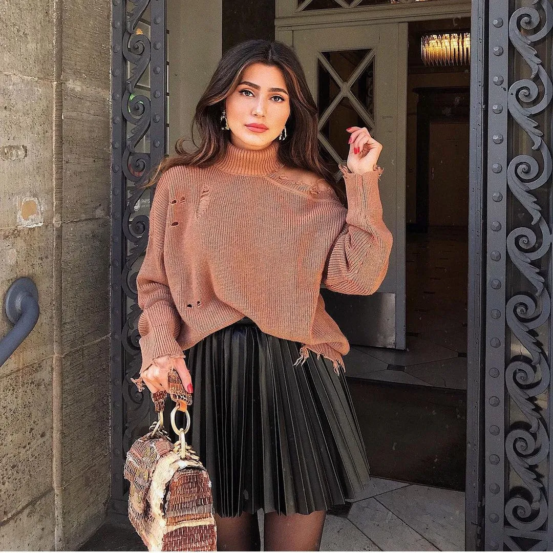 Trendy draped pleated knitted mini skirts