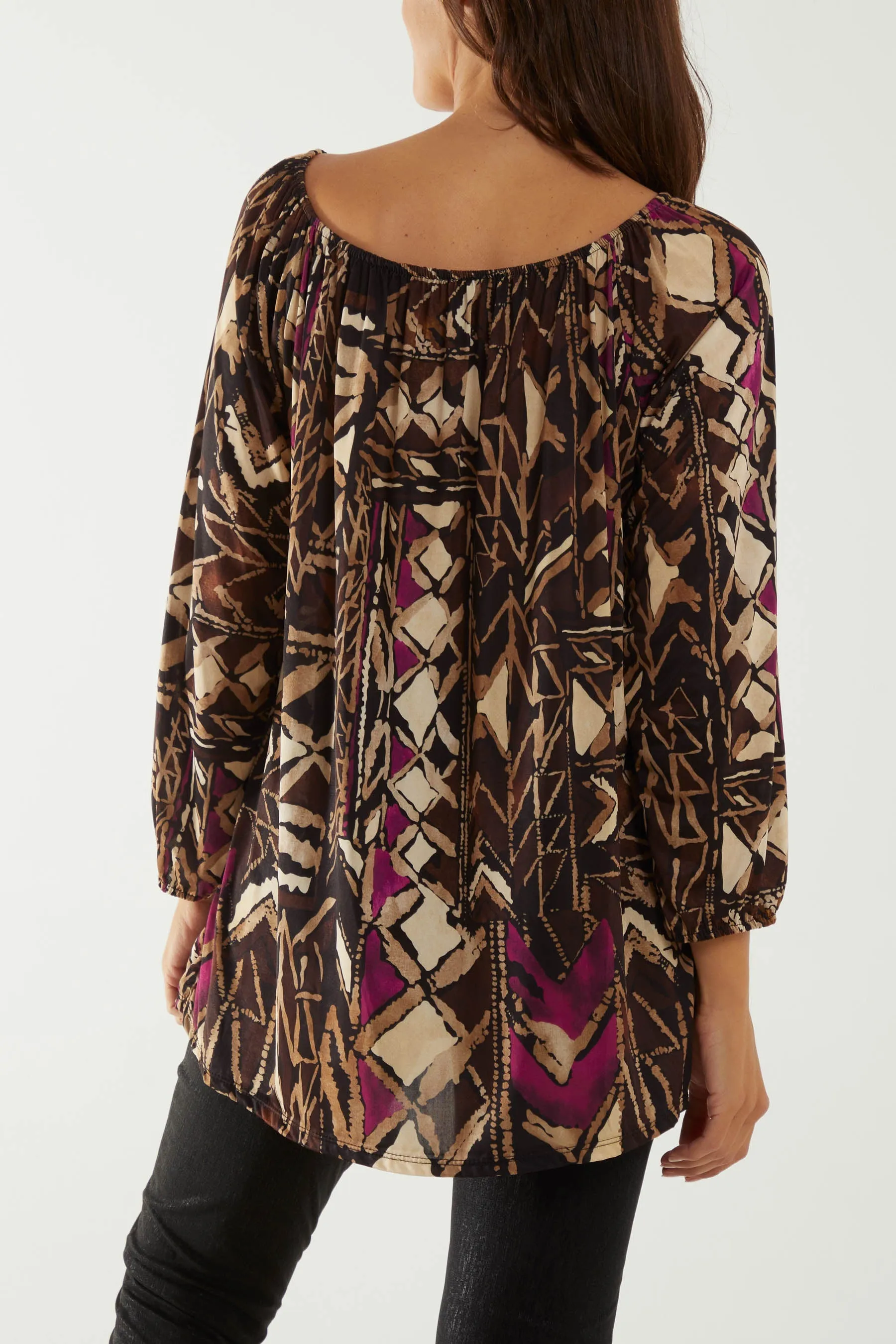 Tribal Print Bardot Tie Blouse