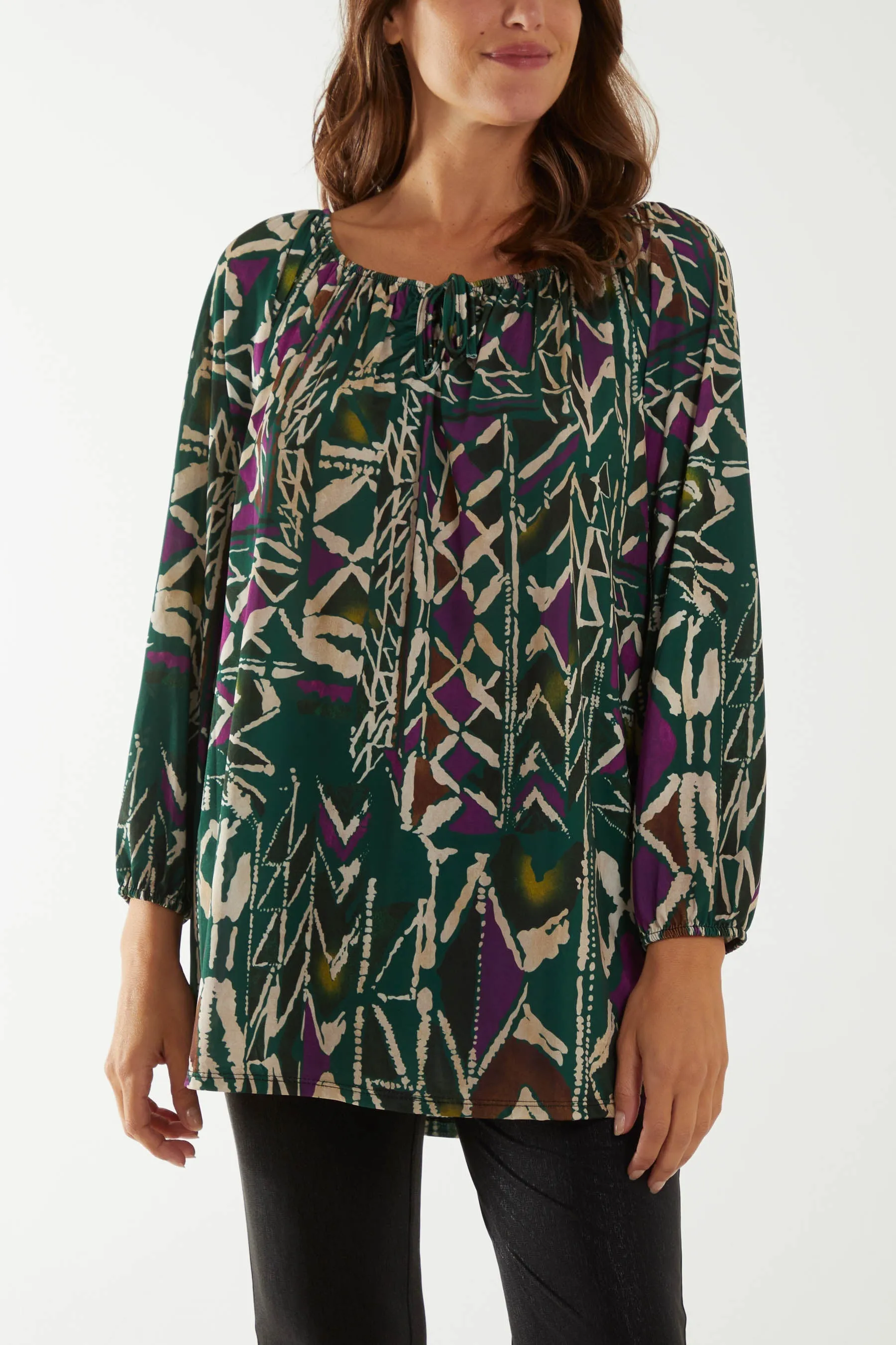 Tribal Print Bardot Tie Blouse