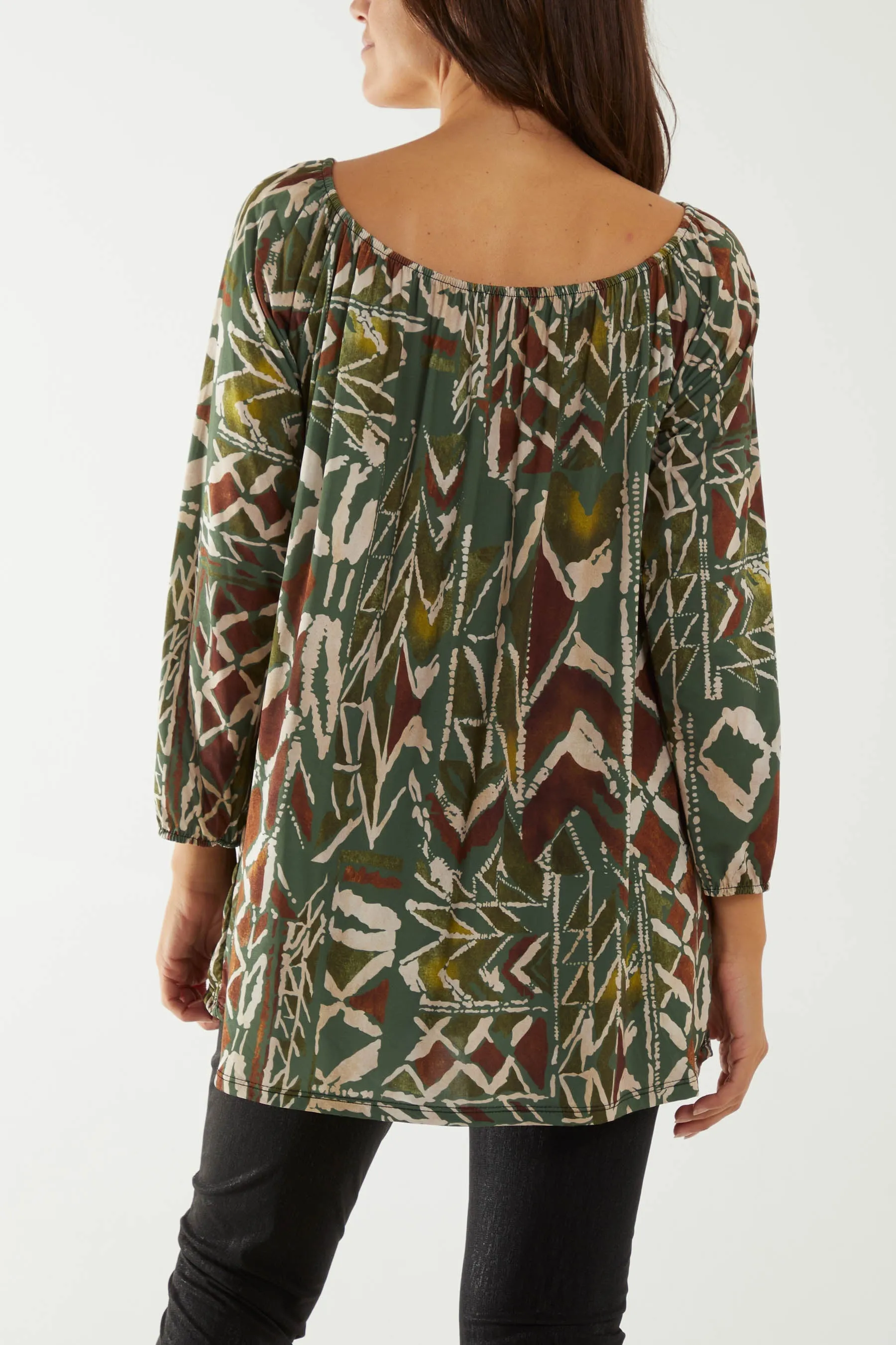 Tribal Print Bardot Tie Blouse