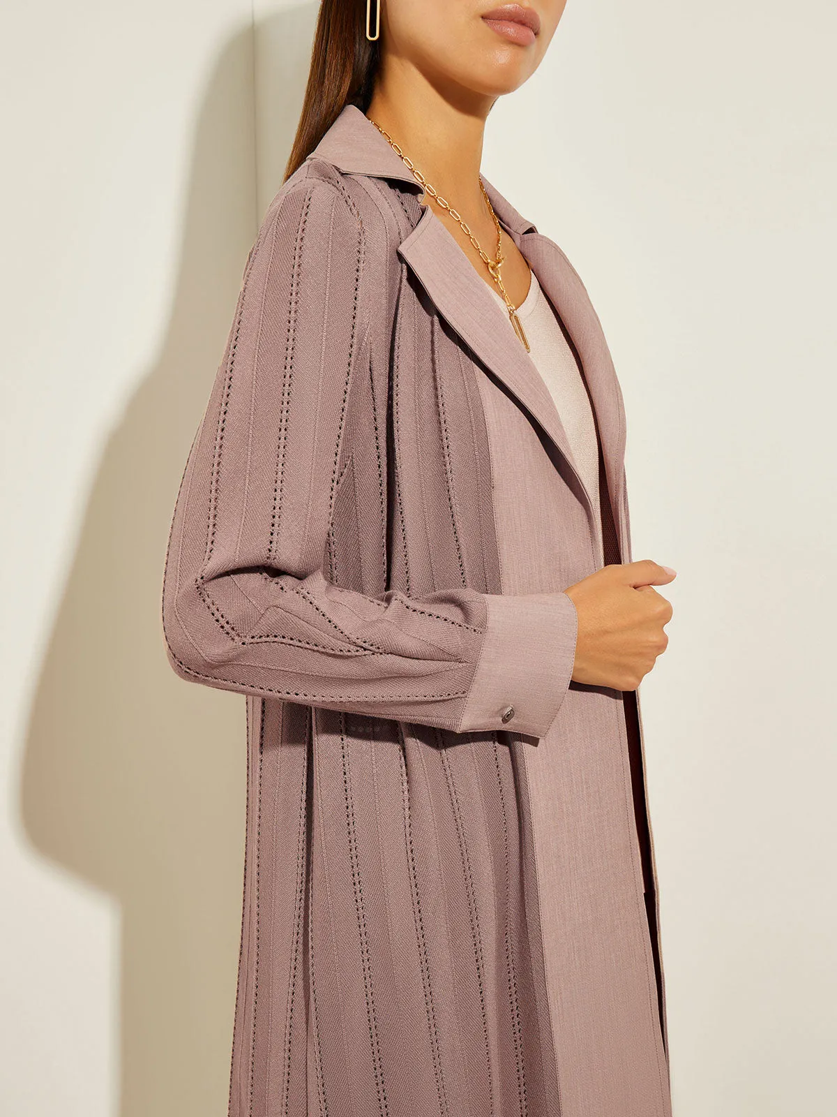 Twill Trim Sheer Recycled Knit Duster