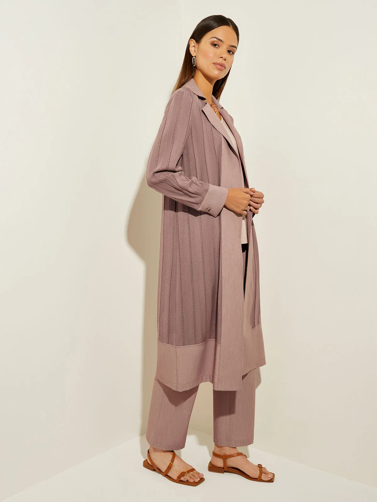 Twill Trim Sheer Recycled Knit Duster