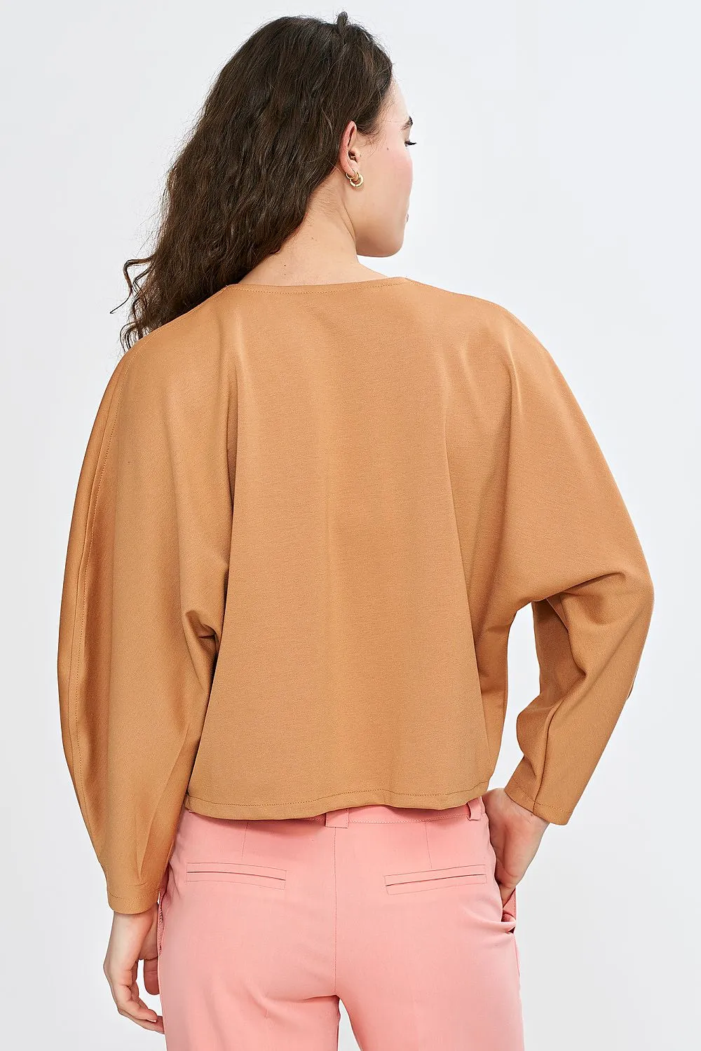 V-Neck Balloon Batwing Blouse