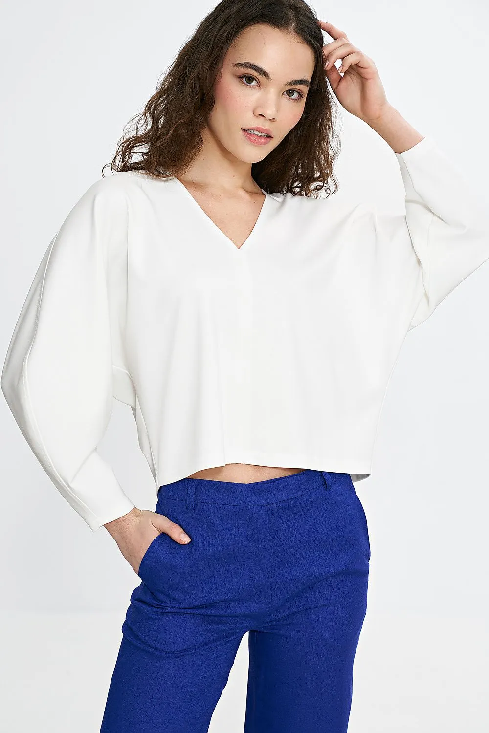 V-Neck Balloon Batwing Blouse