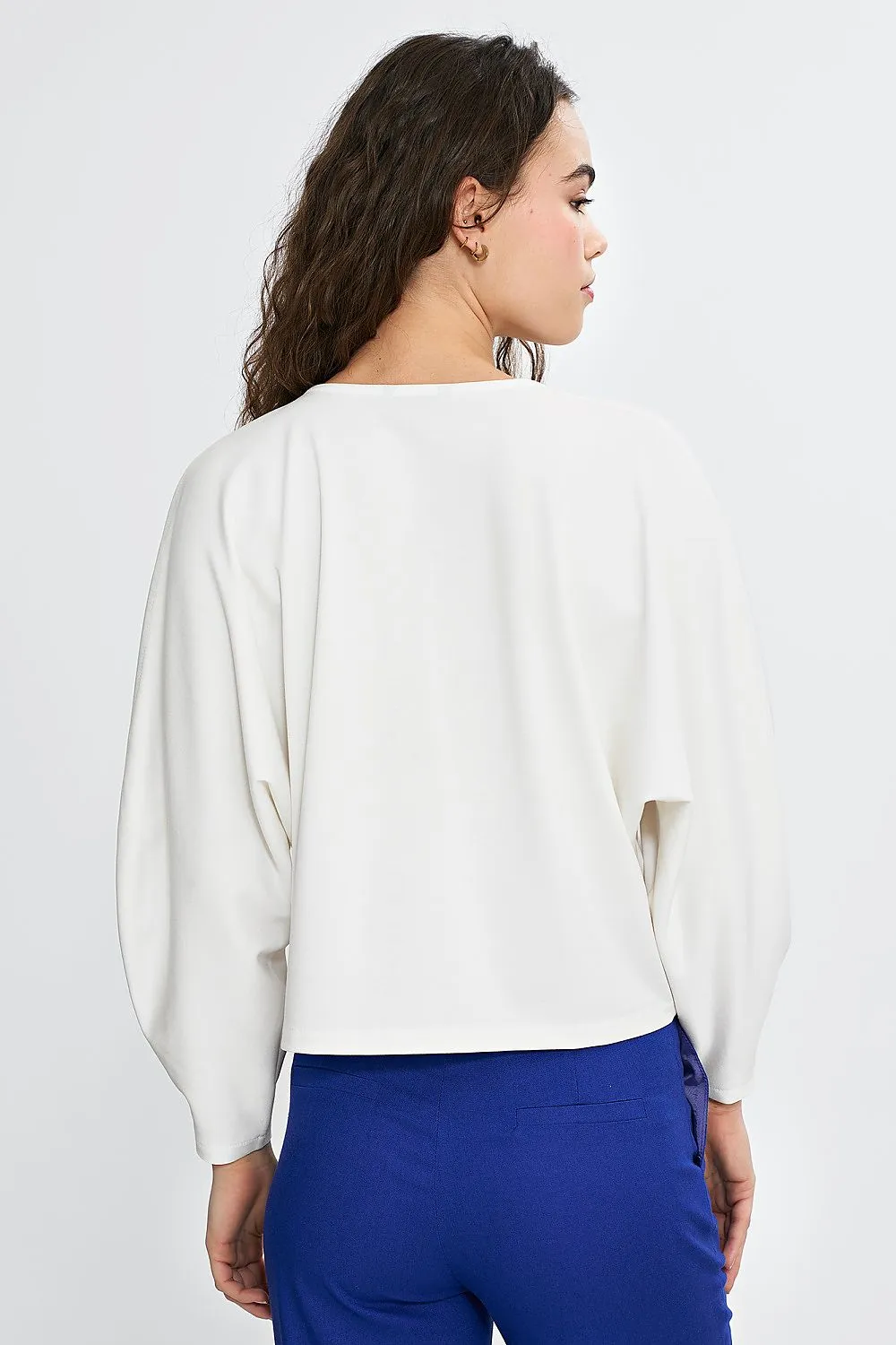 V-Neck Balloon Batwing Blouse