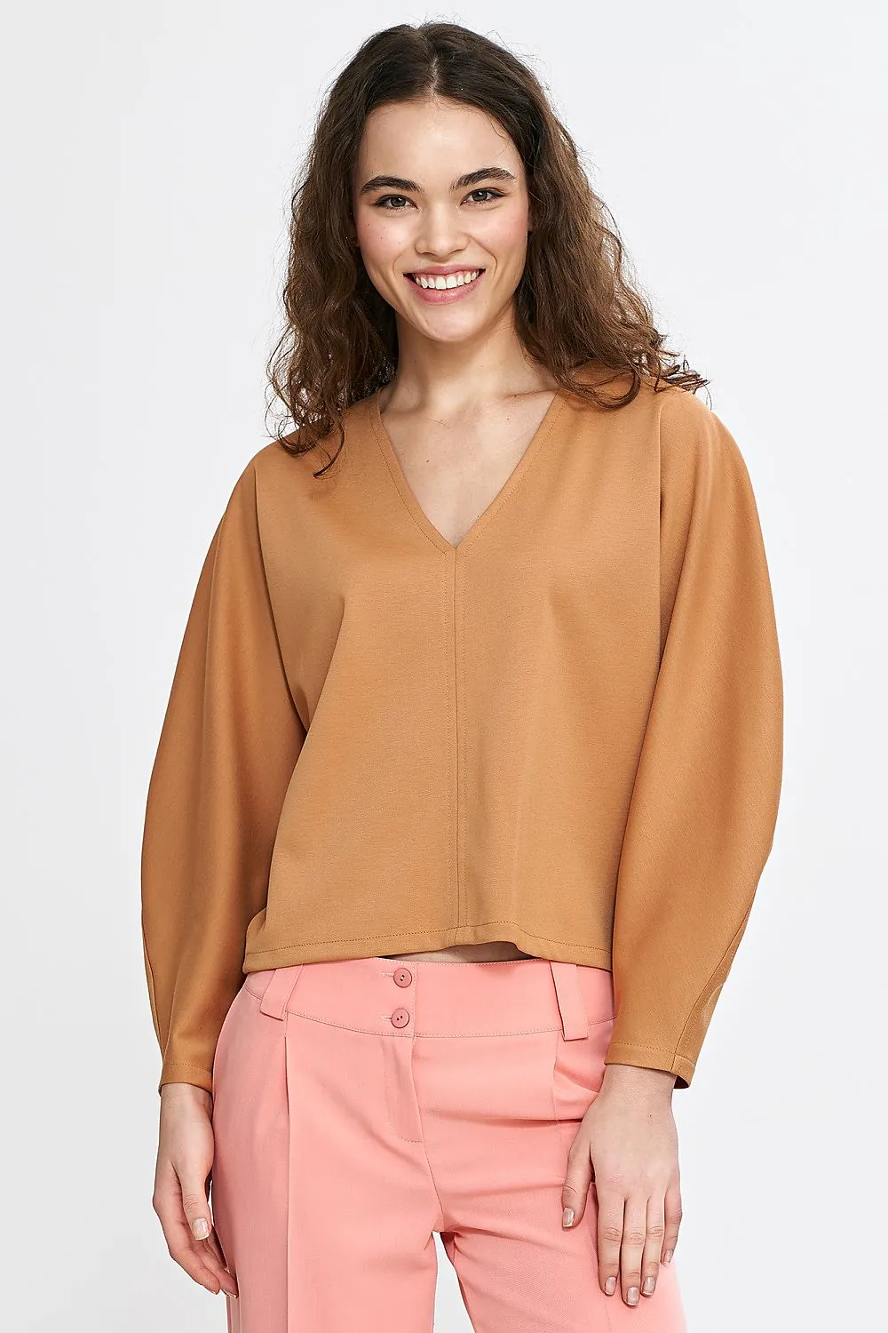 V-Neck Balloon Batwing Blouse