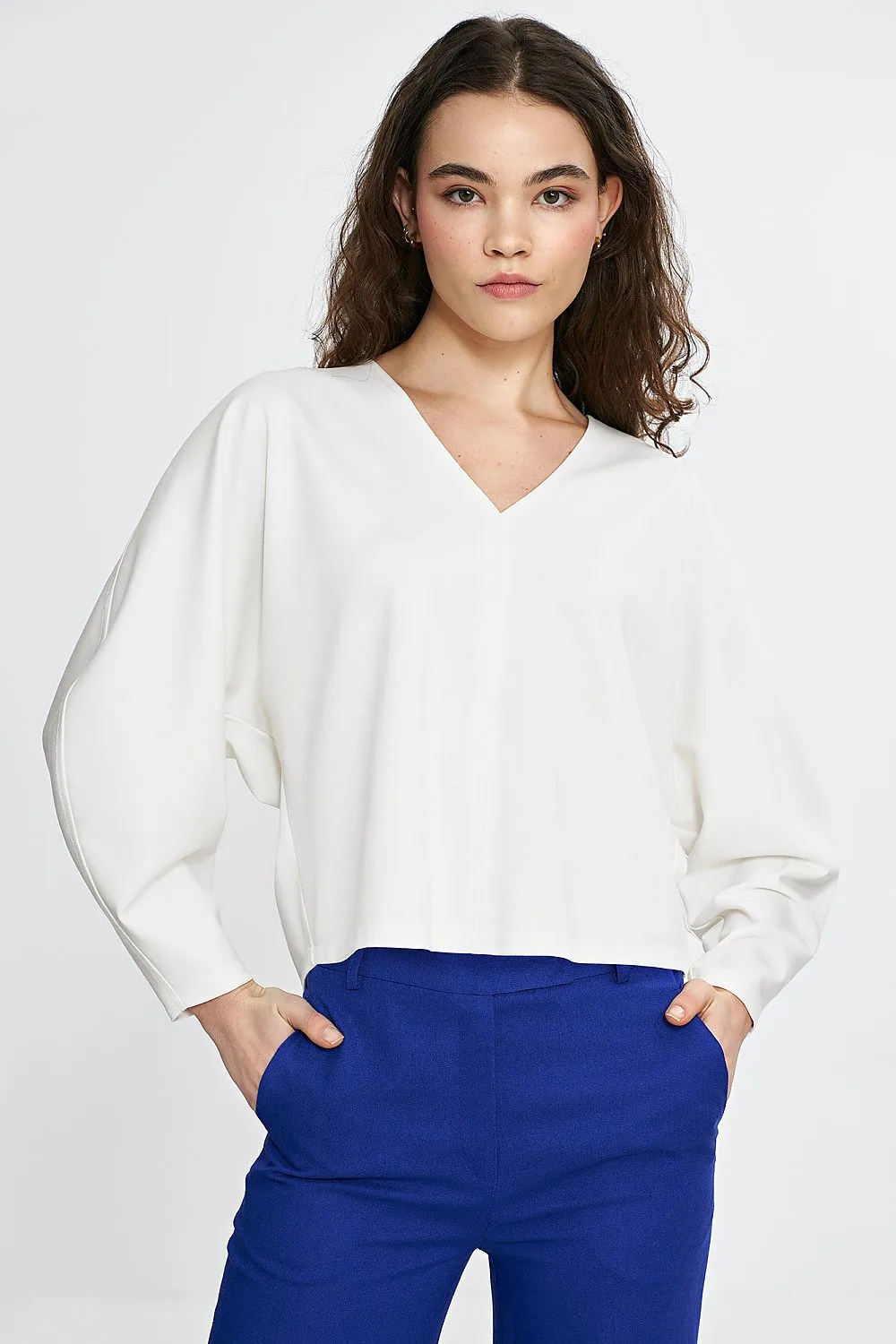 V-Neck Balloon Batwing Blouse