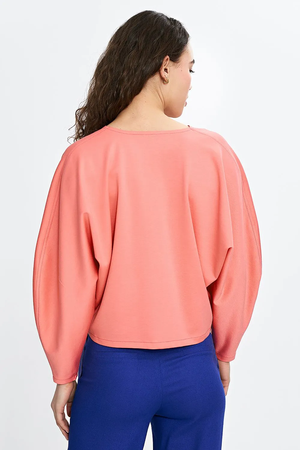 V-Neck Balloon Batwing Blouse
