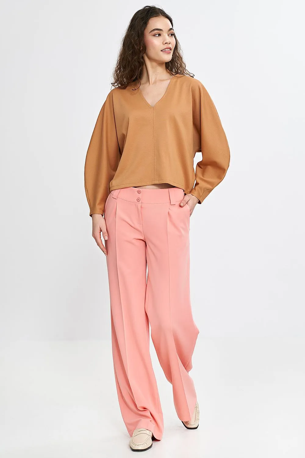 V-Neck Balloon Batwing Blouse
