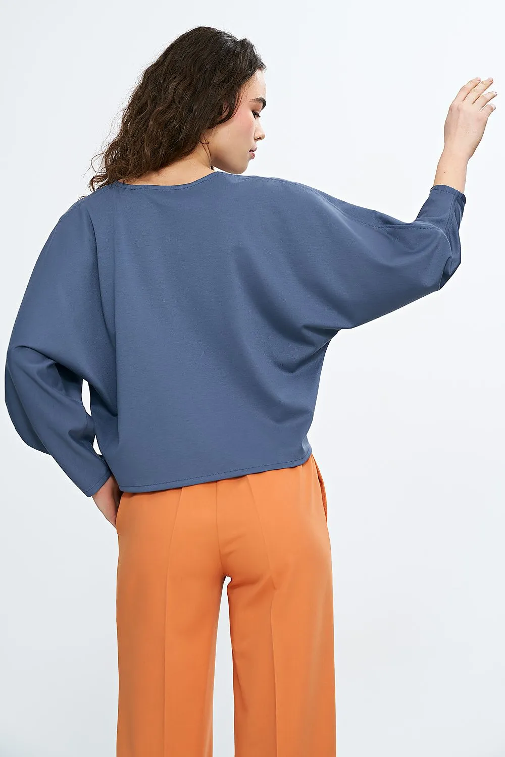 V-Neck Balloon Batwing Blouse