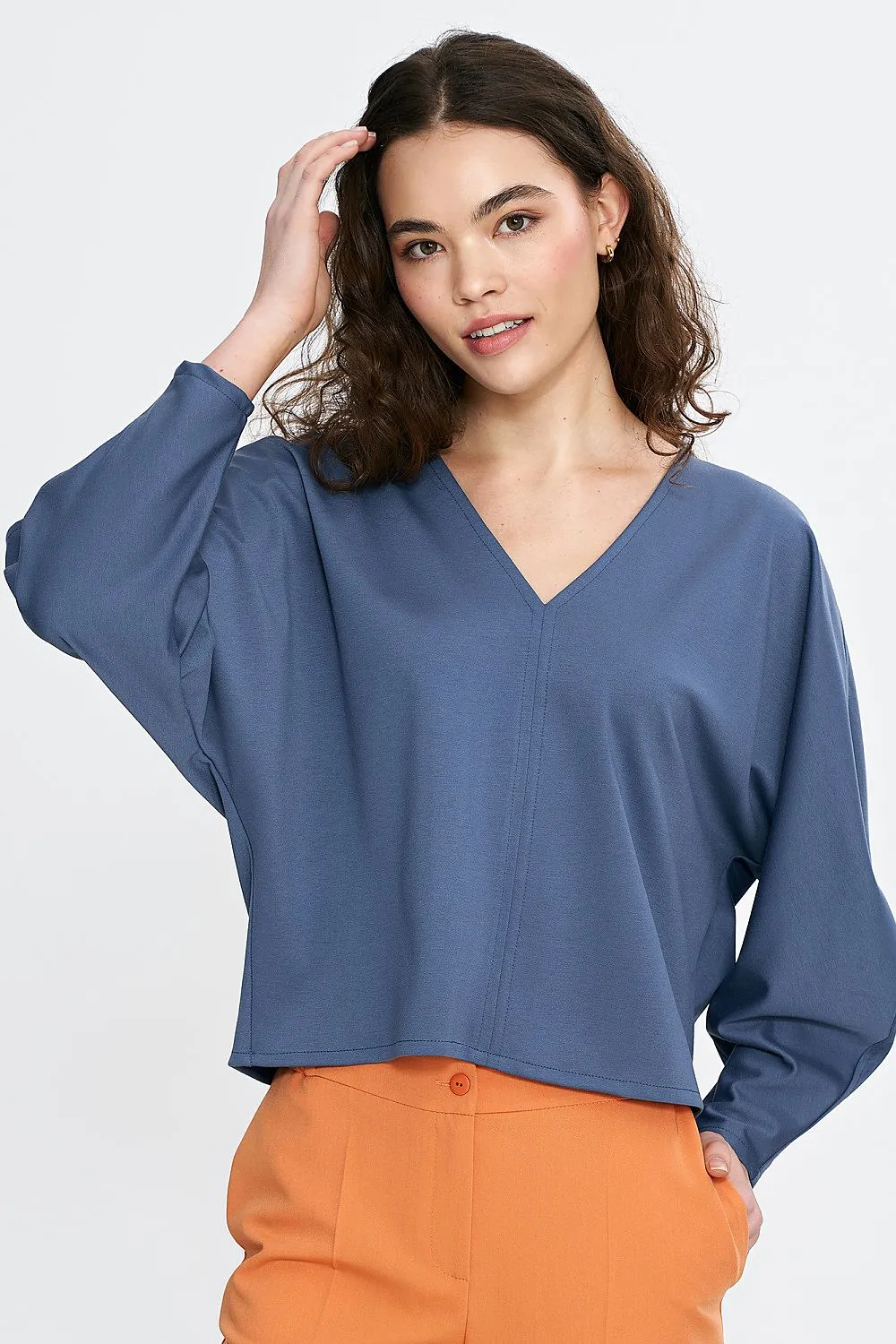V-Neck Balloon Batwing Blouse