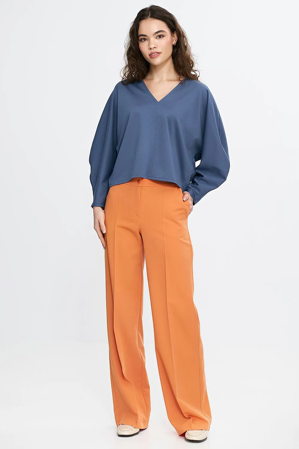 V-Neck Balloon Batwing Blouse