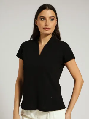 V-Neck Basic Blouse - Black