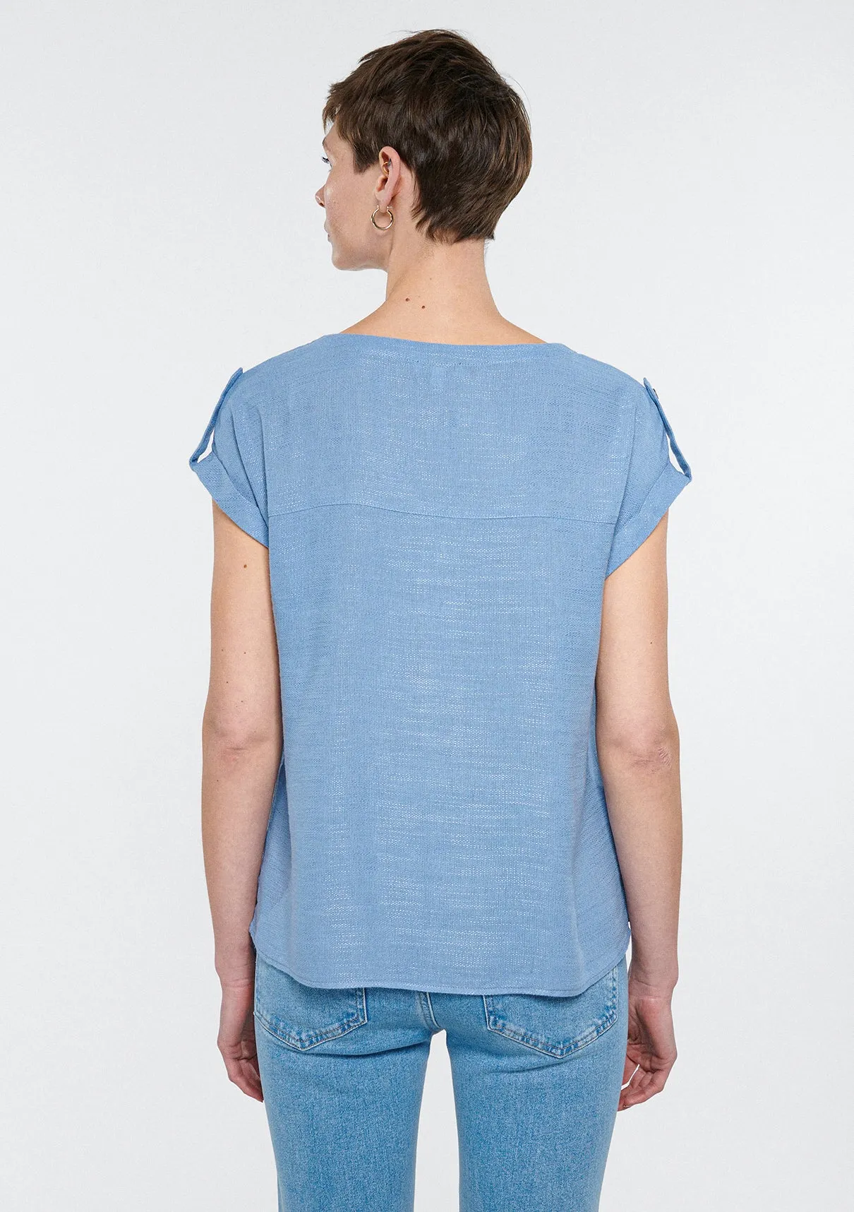 V Neck Blue Blouse