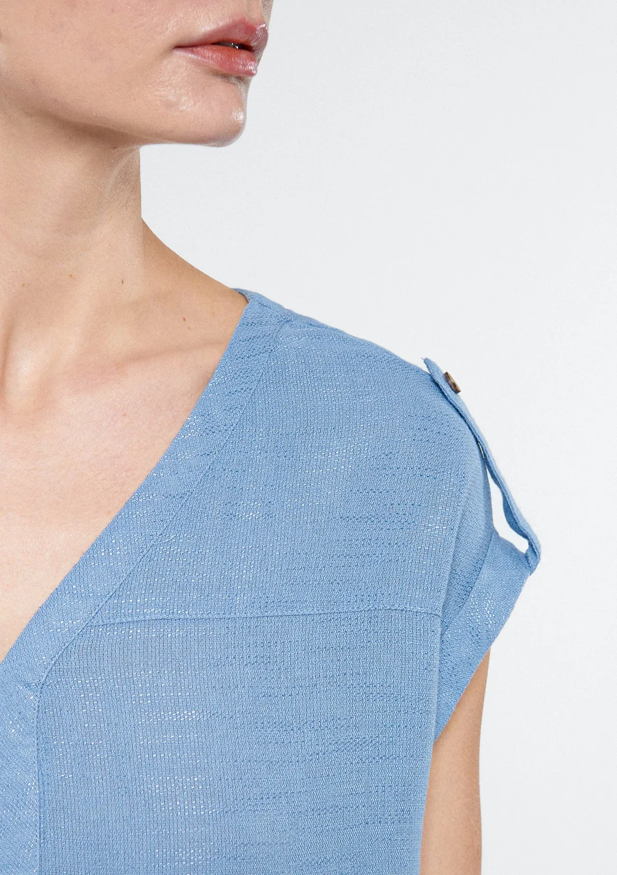 V Neck Blue Blouse