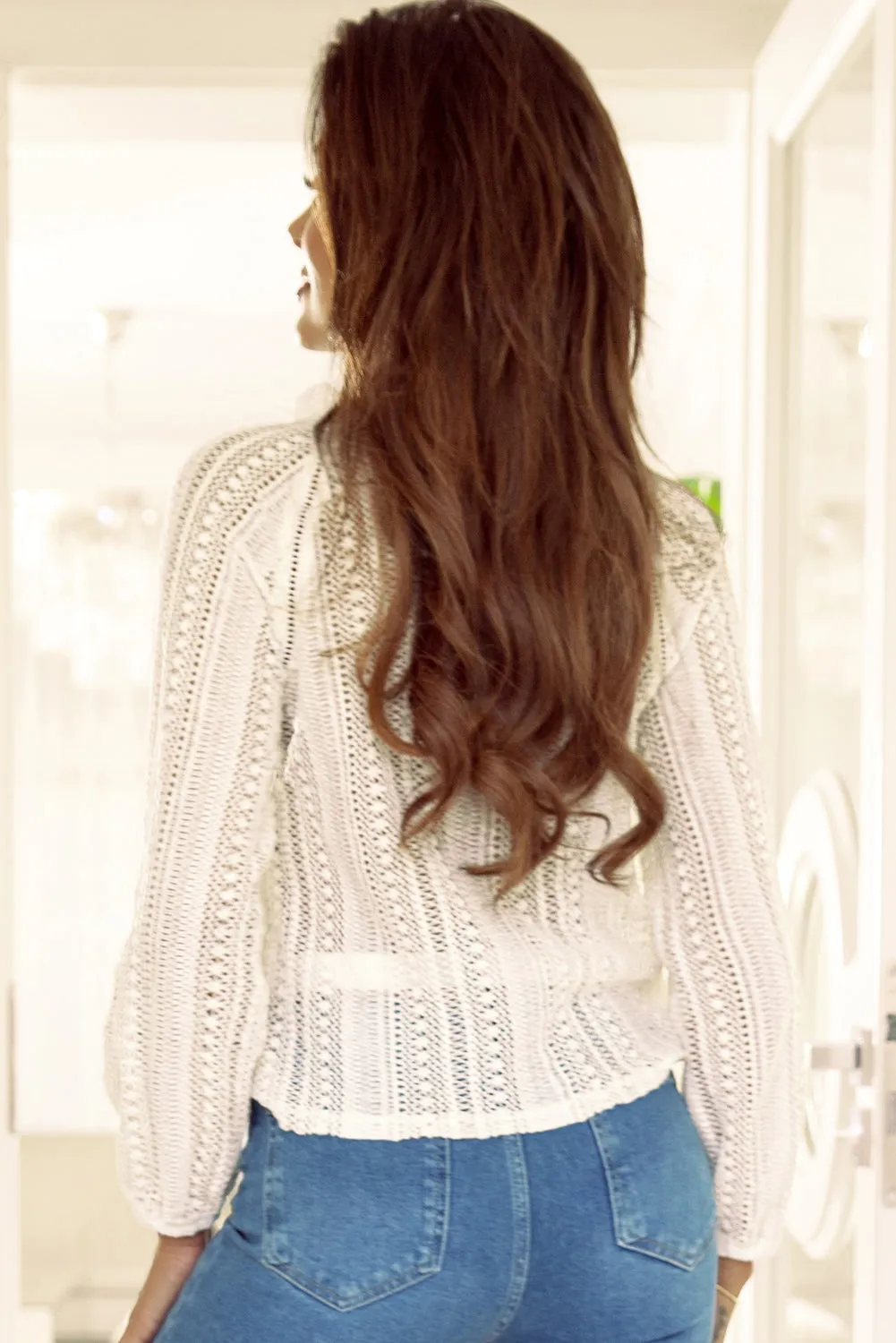 V-Neck Button Up Lace Shirt