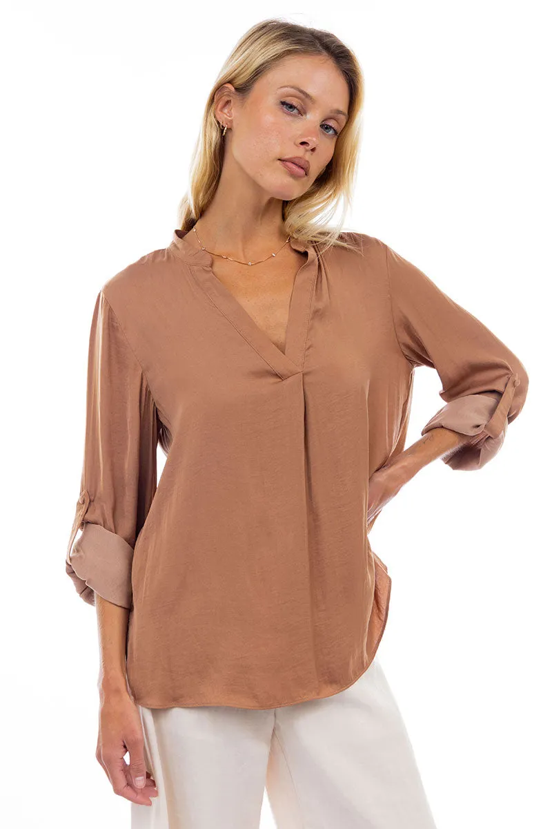 V Neck Collar Band Blouse