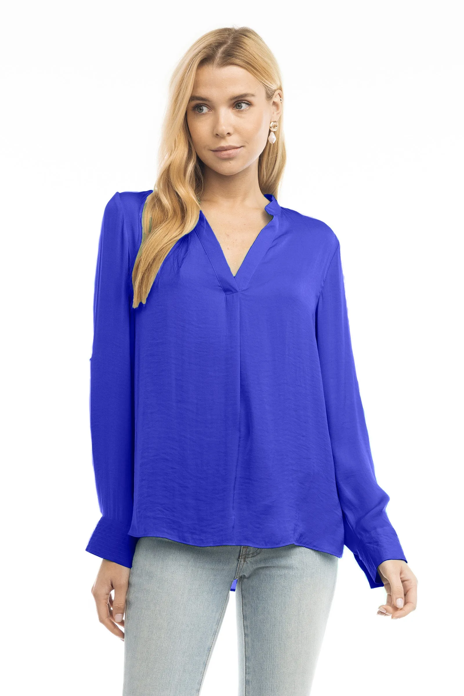 V Neck Collar Band Blouse