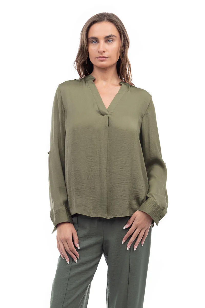 V Neck Collar Band Blouse