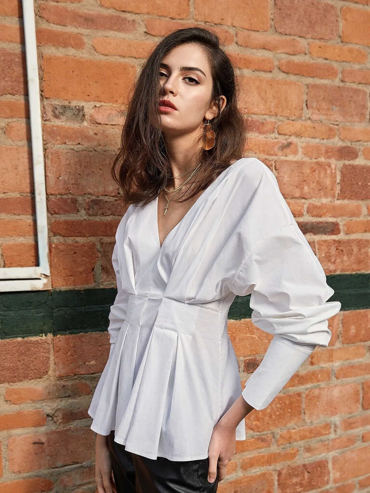 V Neck Cotton Blouse