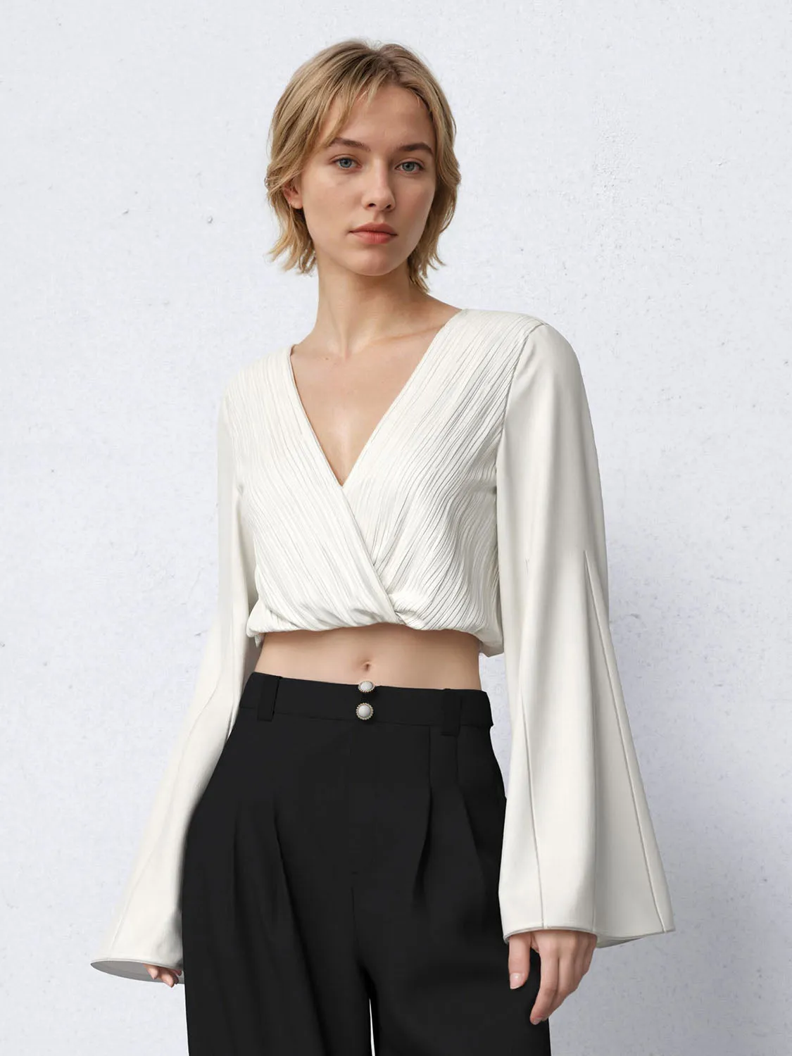 V-Neck Crossover Blouses