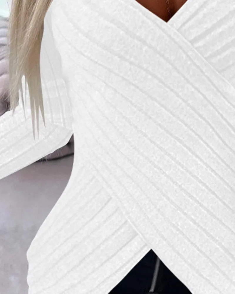 V Neck Overlap Asymmetrical Long Sleeve Top