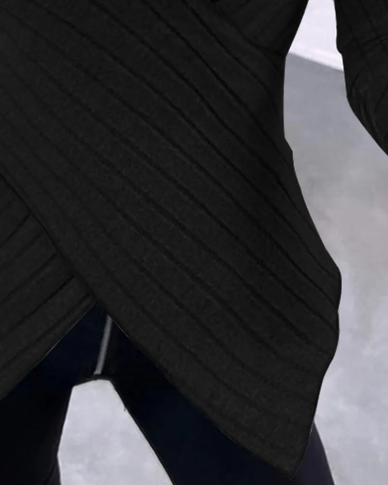 V Neck Overlap Asymmetrical Long Sleeve Top