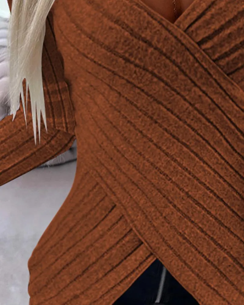 V Neck Overlap Asymmetrical Long Sleeve Top