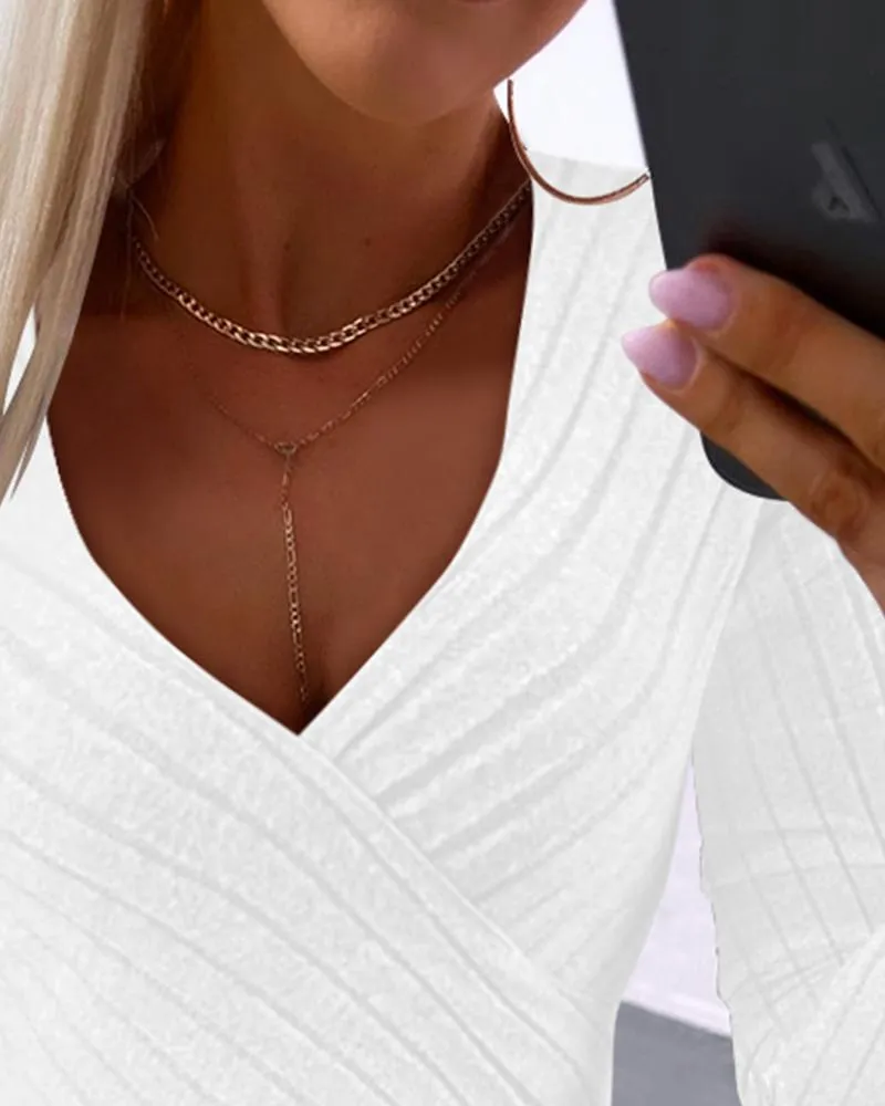 V Neck Overlap Asymmetrical Long Sleeve Top