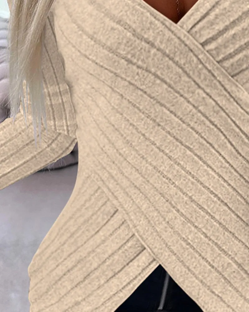 V Neck Overlap Asymmetrical Long Sleeve Top
