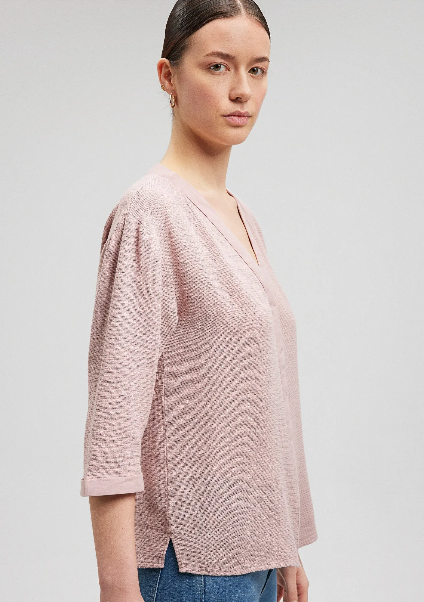 V Neck Pink Blouse