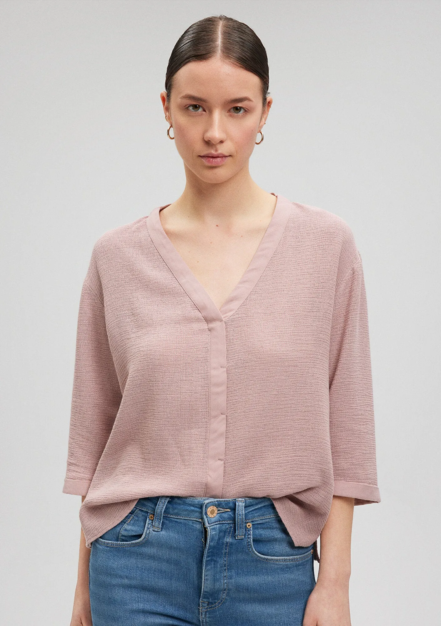 V Neck Pink Blouse
