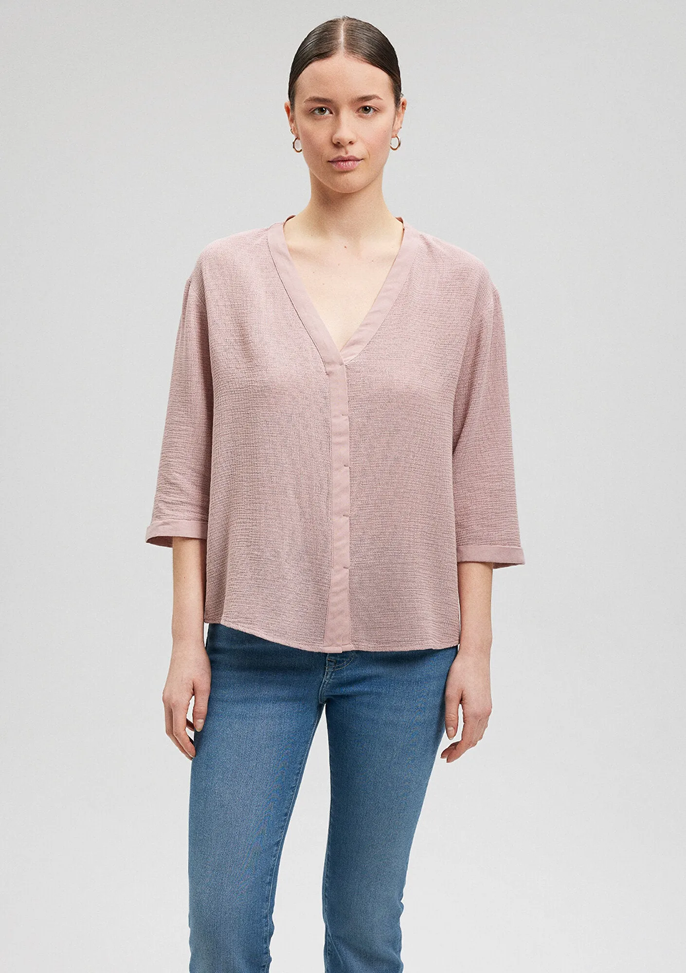 V Neck Pink Blouse