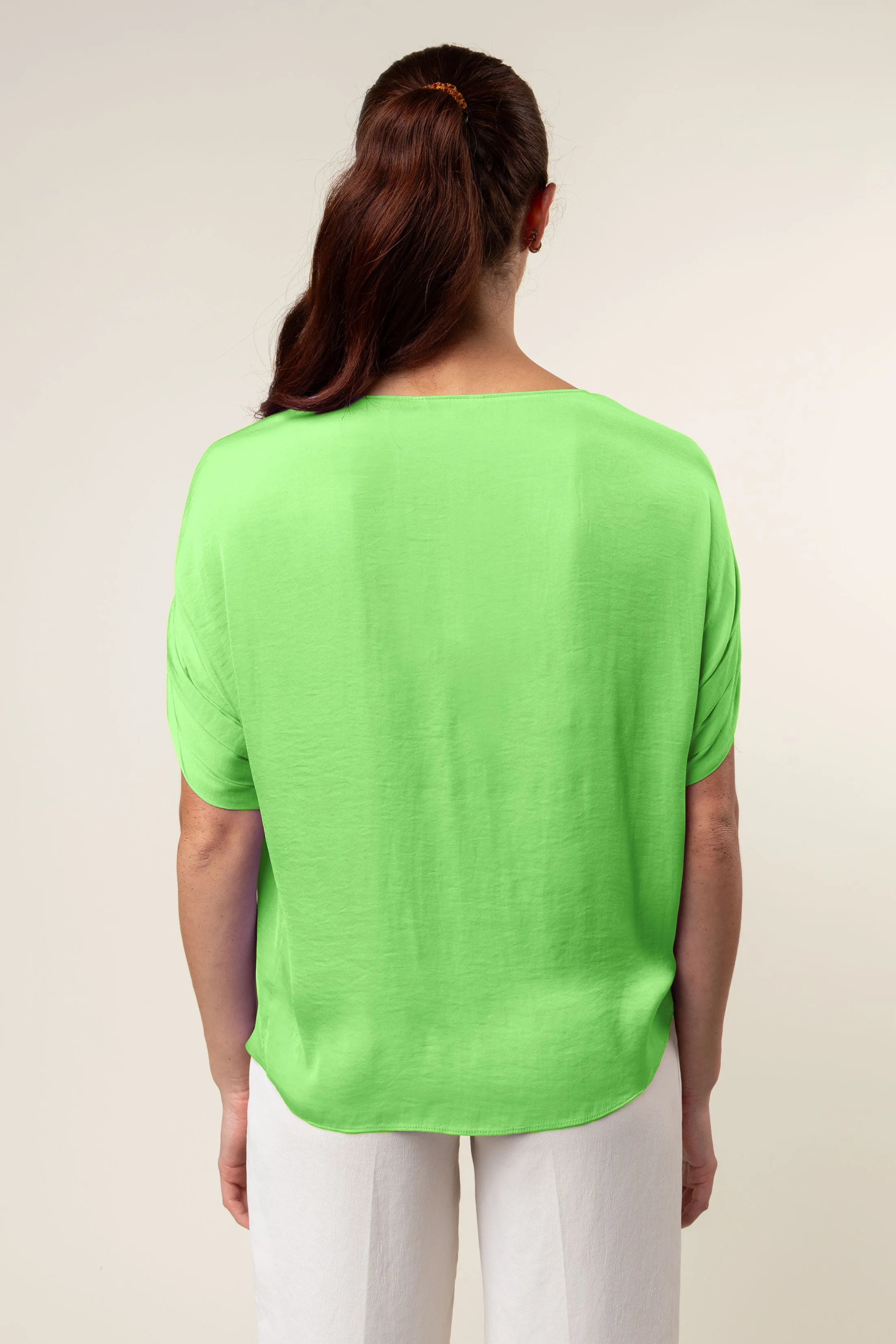 V-Neck Satin Top With Self Bands Sleeve Detail