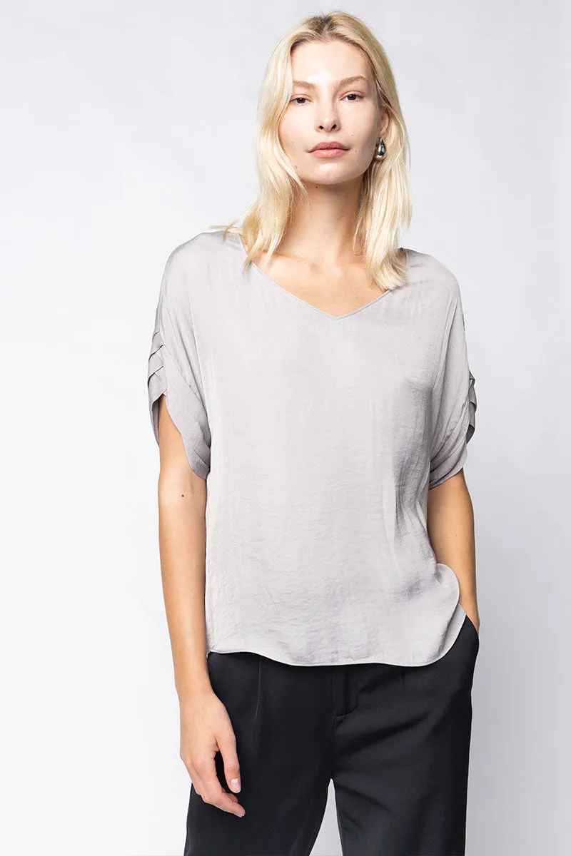 V-Neck Satin Top With Self Bands Sleeve Detail