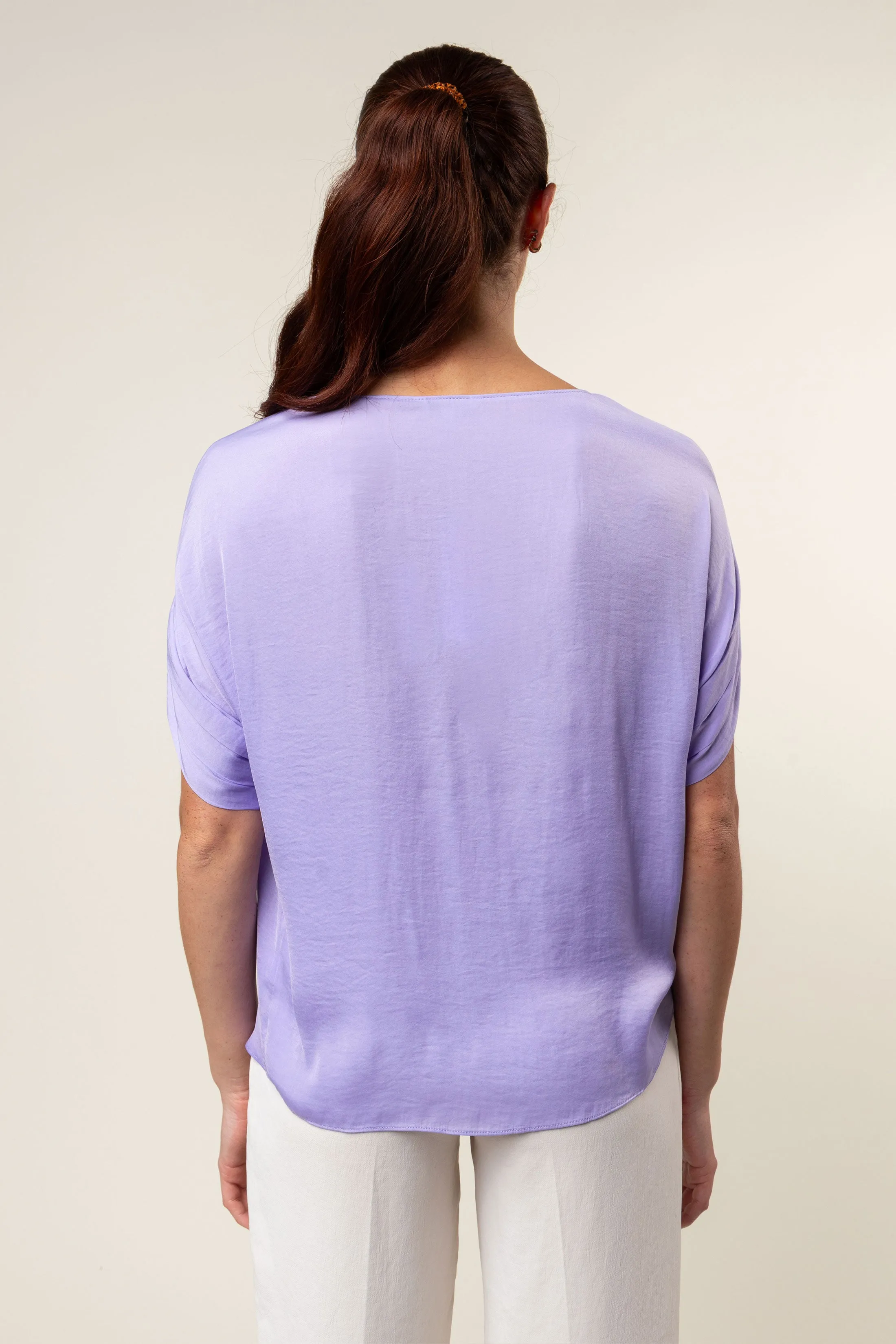 V-Neck Satin Top With Self Bands Sleeve Detail