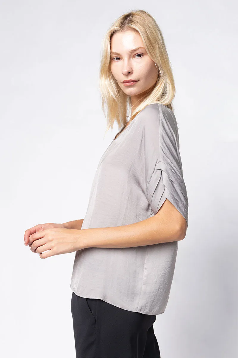 V-Neck Satin Top With Self Bands Sleeve Detail