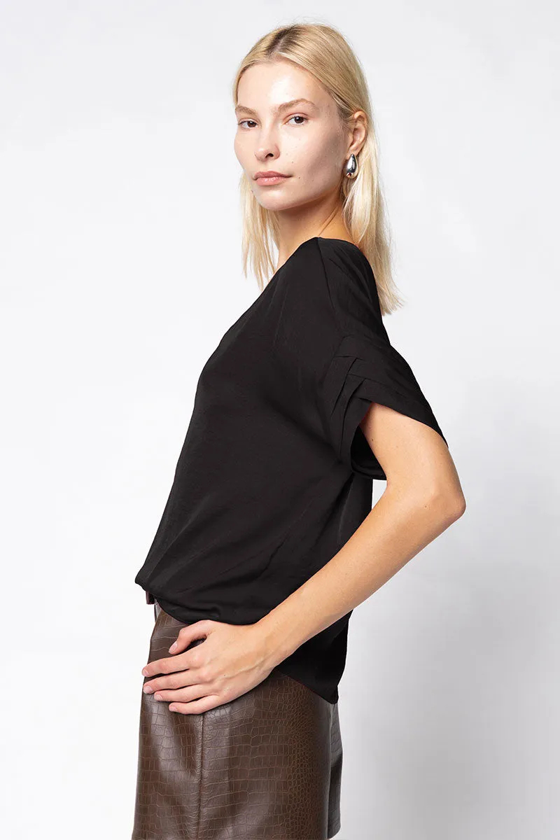 V-Neck Satin Top With Self Bands Sleeve Detail