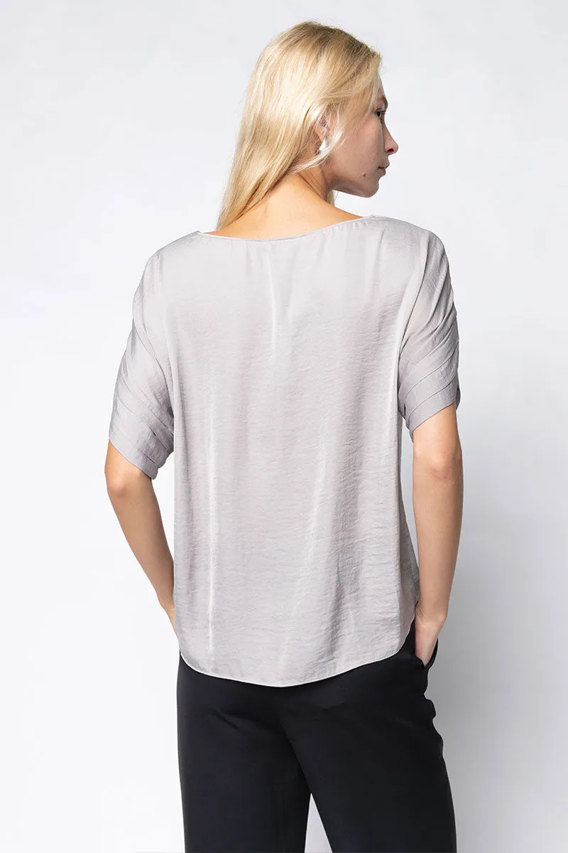 V-Neck Satin Top With Self Bands Sleeve Detail