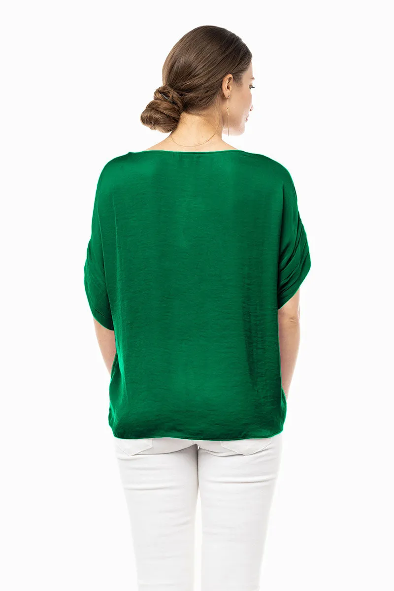 V-Neck Satin Top With Self Bands Sleeve Detail
