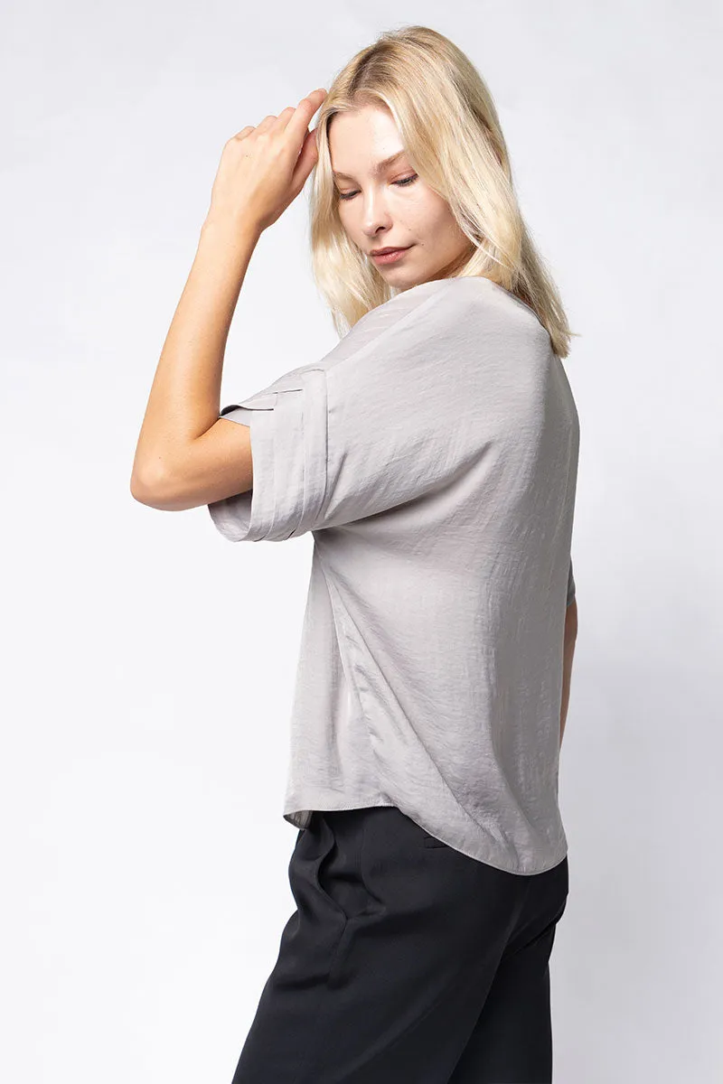 V-Neck Satin Top With Self Bands Sleeve Detail