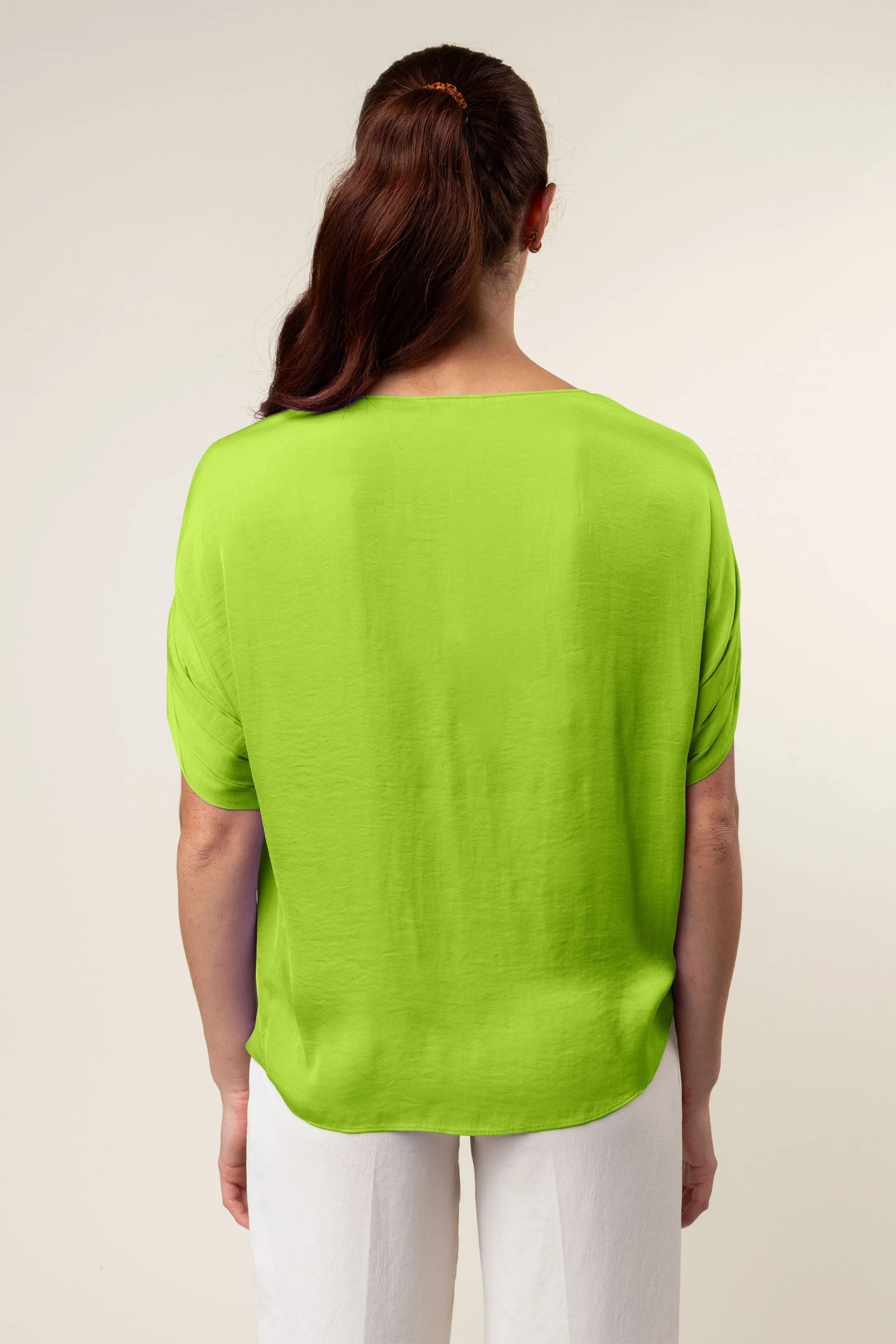 V-Neck Satin Top With Self Bands Sleeve Detail