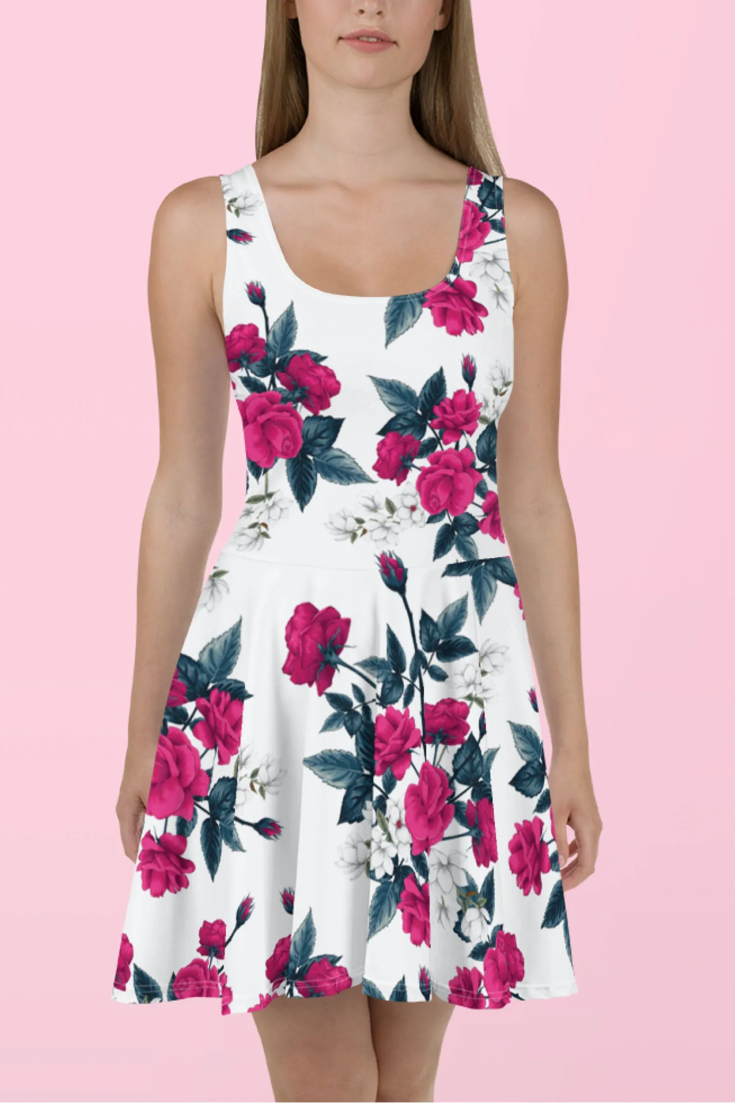 Vestido patinador de rosas